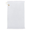 Premium Fringed Golf Towel w/ Left Corner Hook & Grommet (White Imprinted)